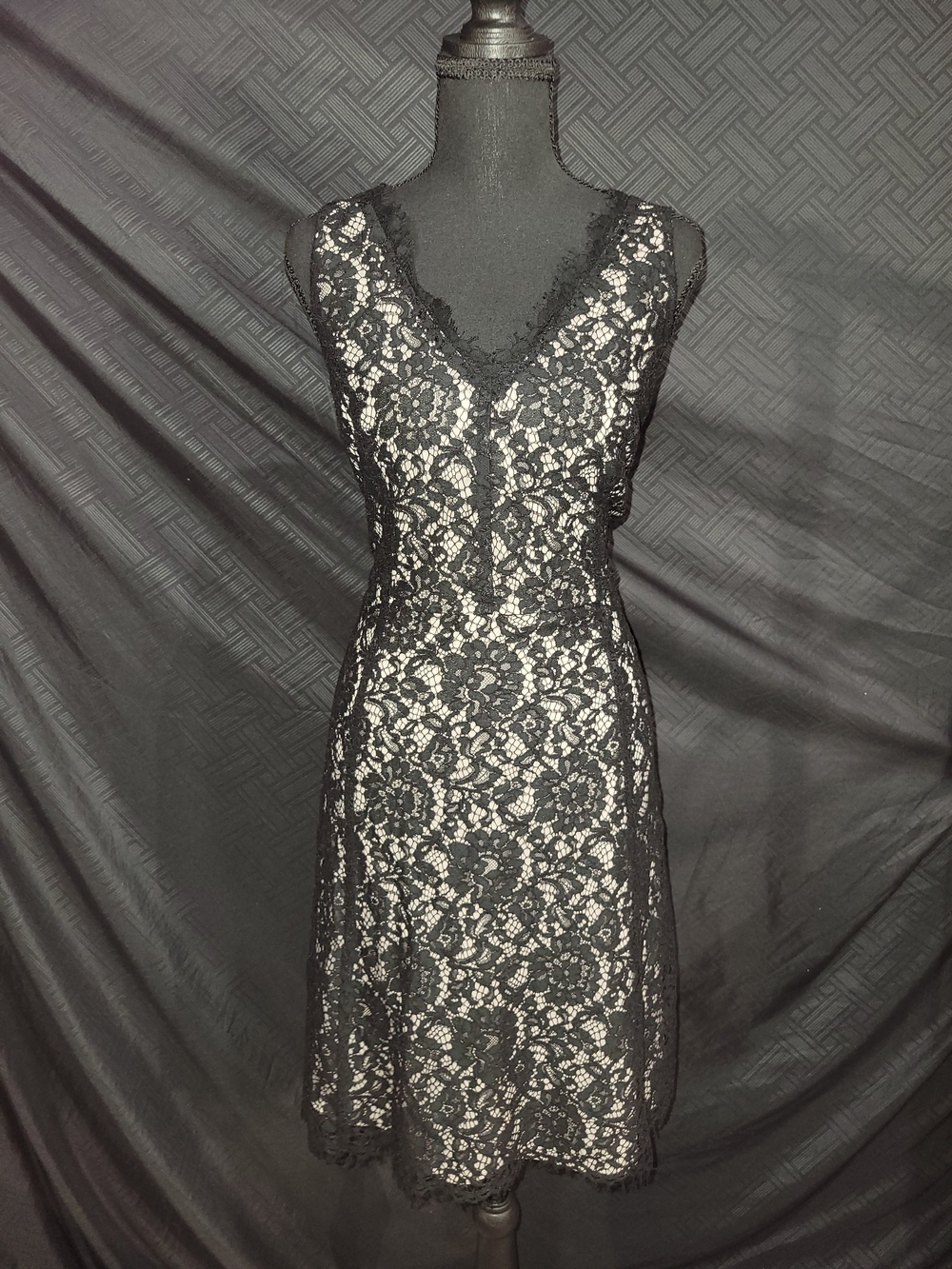 Ann Taylor LOFT Black A-Line Lace Overlay Lined Dress Sleeveless Lined Sz 10